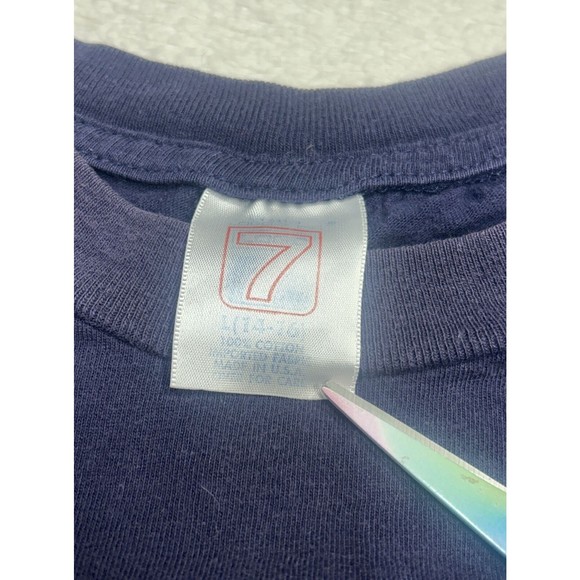 Vintage 90s Logo 7 Detroit Tigers MLB Navy Blue Graphic T-Shirt Youth Size Large - Picture 5 of 8